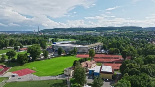 Aerial view of Ernst Abbe Sportfeld in Jena , Thuringia, Germany