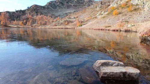 Calm Reflections of Autumn in a Serene Mountain Lake Landscape