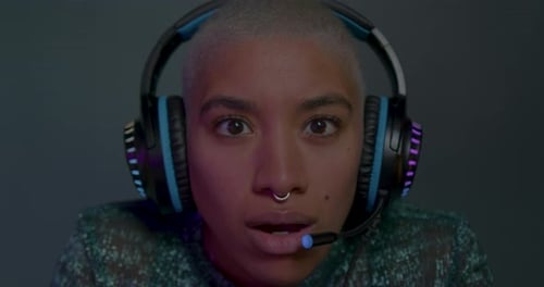 Surprised Young Adult With Headset Close Up