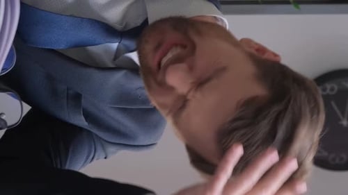 Nervous Office Worker Grabs His Head Problems at Work Angry Business Worker