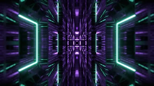 Turquoise And Purple Endless Tunnel Into Digital Background VJ Loop In 4K