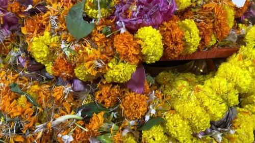 Decorated Shrine Covered with Bright Flowers