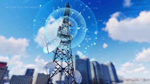 5G Base Station Signal Tower Network Data Transmission with High-Speed Communication