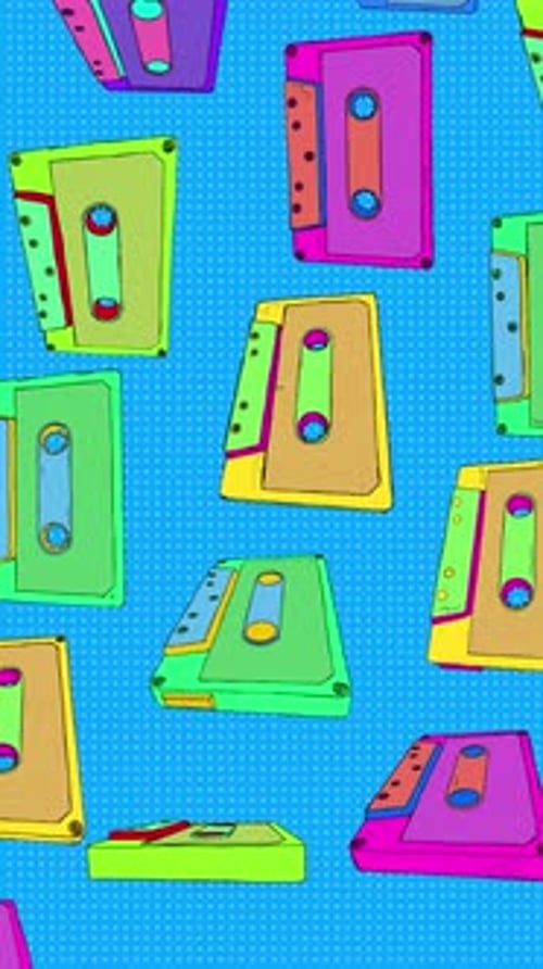 Colorful Retro Cassette Tapes Floating Vertical Loop
