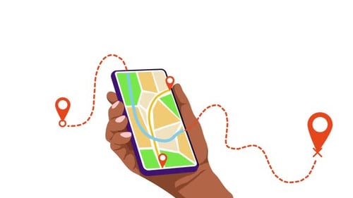 Animated Phone Navigation with Map and Location Pins