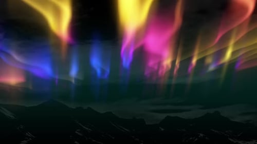 Vibrant Fluid Aurora Borealis Animation Over Mountains