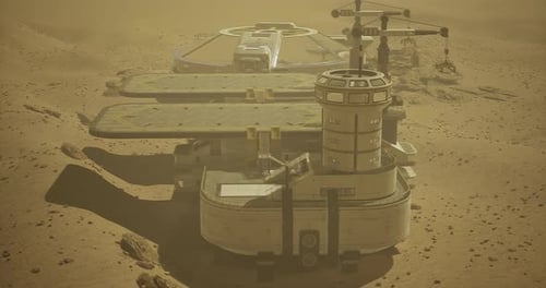 Futuristic Space Base on Desert Planet Animation
