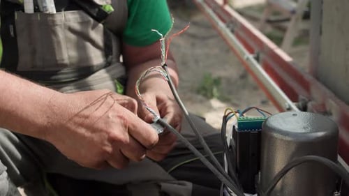 Electrician Working with Wires Close Up