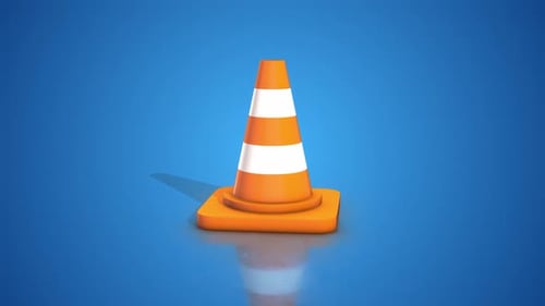 Cône de signalisation orange vif sur fond bleu