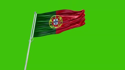 Realistic Portugal Flag Waving on Green Screen