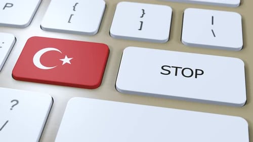 Turkey Country Flag and Stop Button 3D Animation