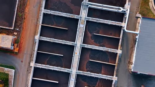 Aerial View of Water Treatment Plant in Operation