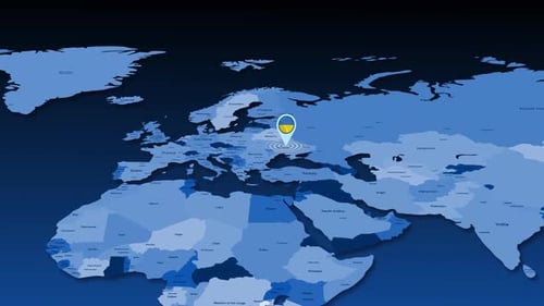 Animated World Map with Ukraine Location Pin