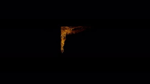 Burn Sammlung: Ein 4K-Clip einer oberen linken Fensterecke, die von Feuerwellen auf schwarzem Hintergrund angegriffen wurde