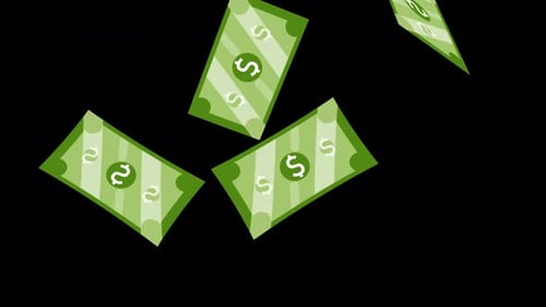 Falling Green Dollar Banknotes Flat Design Animation