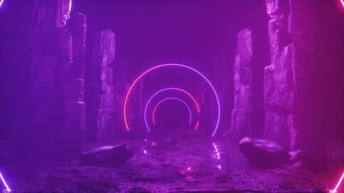 Futuristic Neon Tunnel with Glowing Arches
