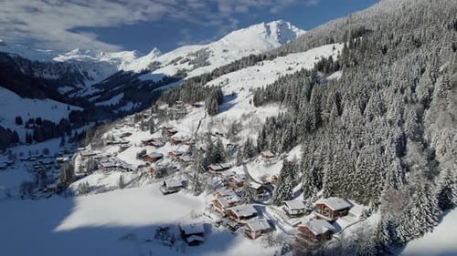 Saalbach Hinterglemm Resort Is A Town In the Alps Mountains In Austria. Aerial Drone Shot