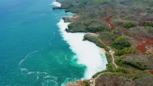 Drone view of stunning natural beach in Yogyakarta, Indonesia