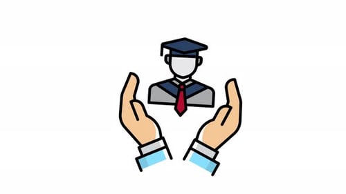 Animated education with student and hand icon