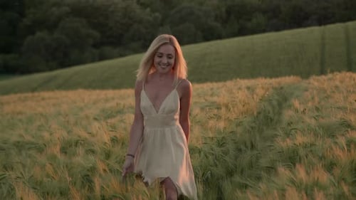 Closeup View of Romantic Female Tourist Enjoying Dreamy Holiday in Countryside