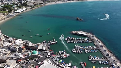 Aerial video over the old city of Acre in northern Israel