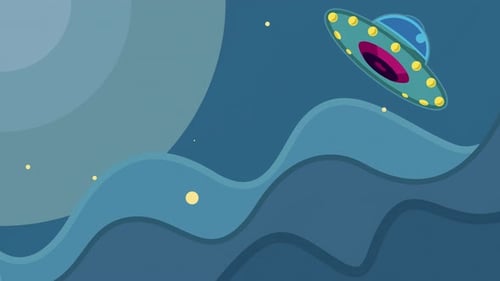 Vídeo de fondo de animación de dibujos animados de ovnis en el espacio exterior