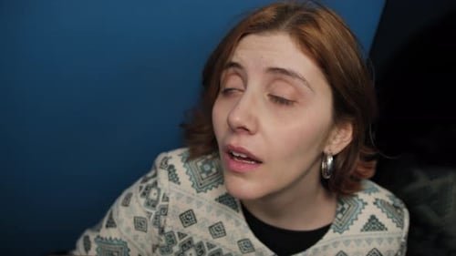 Woman In Panic Into Stuck Elevator