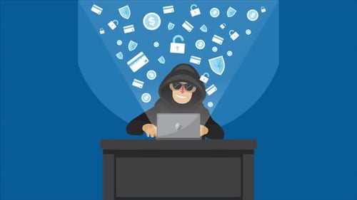 Hacker con computadora portátil robando contraseñas y robando datos confidenciales
