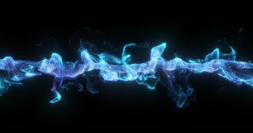 Flow of neon particles, creating a mesmerizing, undulating river of light