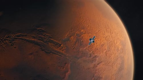 Satellite Orbiting the Planet Mars in Space