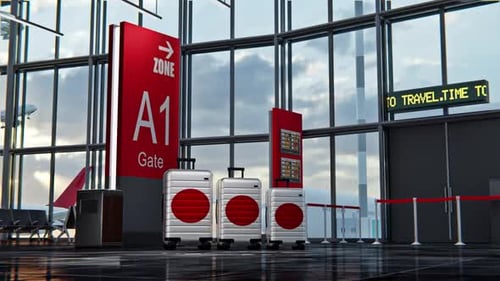 Japan Travel Luggage in Airport Terminal