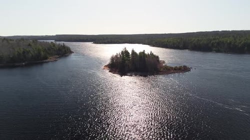 Aerial View Blue Lake and Green Forests with Beautiful Sunset Long Lake Halifax