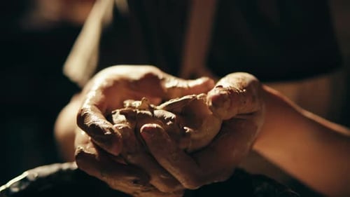 Woman Potter Works with Clay on Master Class in Studio Working Process in Ceramic Workshop Potter