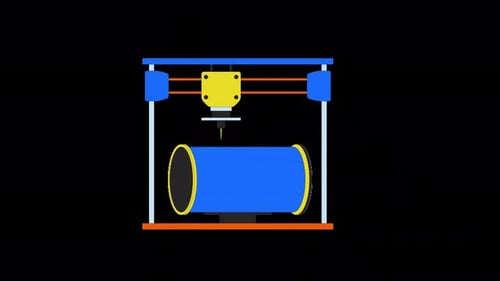 Pipeline part on 3d printer line 2D object animation