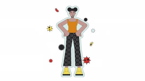 Flat Design Animation of Immune Person Protecting Against Viruses