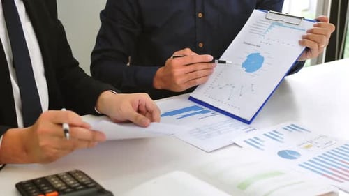 Two Professionals Reviewing Data in Office Workplace