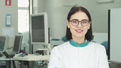 Smiling Medical Professionals in Modern Hospital Setting