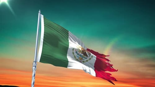 Dynamic Mexican Flag Waving with Dramatic Sky Background