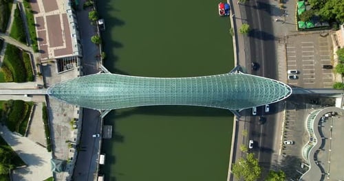 Pedestrian Bridge Over the Kura River Aerial View