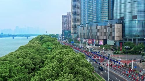 Urban Marathon runners on the street. Marathon running race
