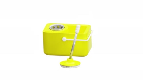 Modern 3D Animated Cleaning Bucket and Brush Tool