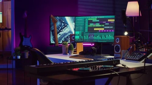 Modern Music Recording Studio with Audio Equipment and Software