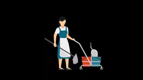 Happy Woman Cleaner With Tools Alpha Channel