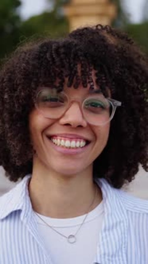 Close Up Head Shot Beautiful African American Teen School Girl Single Smile Looking at Camera