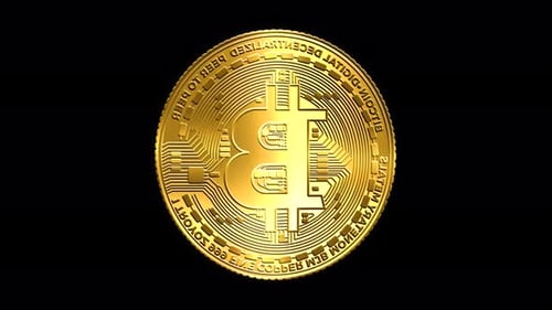 Rotating Golden Bitcoin Digital Cryptocurrency Coin Animation