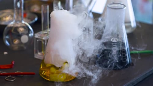 Dry Ice Fog Chemical Reaction Erlenmeyer Flask