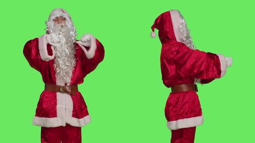 Santa Claus Shows Thumbs Down in Studio