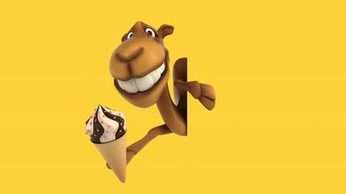 Fun 3D cartoon camel with an ice cream (with alpha channel included)