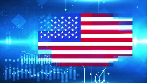 United States Flag Digital Glitch with Technology Background