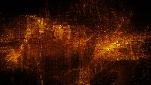 Golden and Orange HUD Cyber Glitch Loop Background with Crypto Currency and NFT Encoding Concept